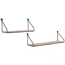 Mirrors And More - Wandregale - 2er Set Dana Metall Schwarz Holzboden, 45cm & 30cm Breit