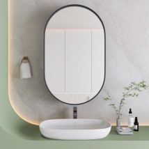 Ovale Wandspiegel Mit Metallrahmen-schrank - Verstellbare Regale - Integrierter Stauraum - Badezimmer, Wohnzimmer, Schlafzimmer, Dekospiegel, Schwarz