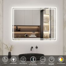 Acezanble - 80 x 60 cm Beschlagfrei+3 Lichtfarben Dimmbar+Bluetooth+Uhr+LED Memory Funktion