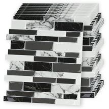 Hengmei - Wandtattoos 3D Fliesenaufkleber Schwarz Marmor 10 Stück 30 5 x 30 5 cm Selbstklebende Vinyl Dekorative Fliesen Wasserdicht Klebefliesen