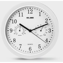 Elbe Rp-2005-b Wanduhr Mit Thermometer Und Hygrometer, Misst Temperatur Und Luftfeuchtigkeit, 25 Cm Durchmesser, Weiß -panel, Weißer Rahmen, 
