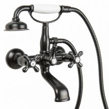 Paulgurkes - Wannenarmatur Retro schwarz Aufputz Nostalgie Handbrause Landhausstil