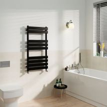 Black Flat Panel Heated Towel Rail Radiator Bathroom 950x500mm