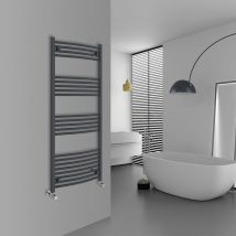 Warmehaus - Curved Heated Towel Rail Anthracite Bathroom Ladder Style Radiator Grey Central Heating 1400x600mm