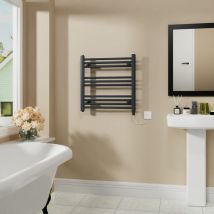 Warmehaus - Electric Heated Warming Towel Rail Straight Bathroom Radiator Ladder Style Anthracite - 600x600mm 400W