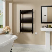 Warmehaus - Electric Heated Warming Towel Rail Straight Bathroom Radiator Ladder Style Black - 1000x600mm 600W