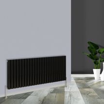 Warmehaus - Modern Black Horizontal Double Oval Panel Radiator 600x1416mm