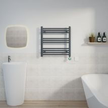 Warmehaus - Prefilled Electric Thermostatic Heated Towel Rail Bathroom Ladder Radiator Straight with lcd Display Timer Anthracite - 600x600mm - 400W