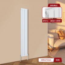 White Central Heating Radiator Flat Panel Vertical Double 1800x272mm - Warmehaus