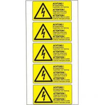 Warn-Kombischild Bei ausgeschaltetem Hauptschalter unter Spannung Folie selbstklebend (b x h) 74 mm