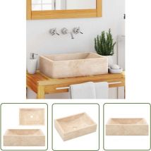 Devenirriche - The Living Store Waschbecken 45x30x12 cm Marmor Hochglanz-Creme - Marmor Waschbecken - Handwaschbecken - Badezimmer Waschbecken