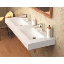 SANYCCES Waschbecken hängend – Mineralguss – Rechteckig – Mattweiß – 120/140/160 cm – 45 cm – 10 cm – 26-34 kg