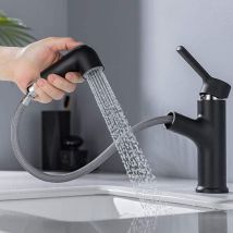 ZVD - Waschbeckenarmatur mit ausziehbarem Sprüher – 2 Modi – langlebige Badezimmer-Mischbatterie aus Messing