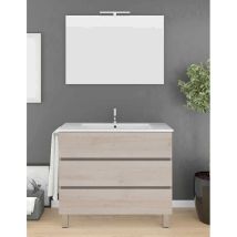 Waschbeckenunterschrank Auf Standfüßen Arae Mit Keramik Waschtisch Und Spiegel - 3 Schubladen - Handtuchhalter Als Geschenk - Creme- 100cm