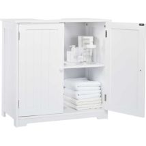 Waschbeckenunterschrank Unterschrank Badezimmerschrank Holz Mit Türen 2 Fächer Platzsparend,freistehend 60 X 30 X 60 Cm Für Badezimmer,weiß-meerveil