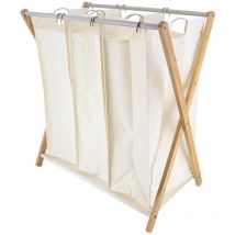 Wäschekorb 3 fächer polyester bambusstruktur metall - natur bambus Tendance