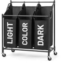 Wäschekorb Wäschesortierer, mit 3 abnehmbare Oxford Stofftaschen,Metallrahmen, Rollen,Griffen, für Badezimmer,Waschküche und Schlafzimmer