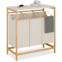 Relaxdays - Wäschesammler avec 3 paniers amovibles, étagère pliable, h x l x p : 84,5 x 78,5 x 40 cm, bambou, crème