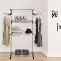 Wäscheturm mit Rollen Multifunktional 3 etagen Wäscheständer, Wäscheständer platzsparend mit Flügel für Innen- und Außenbereich, grau