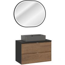 Lomadox - Waschplatz-Set 2-teilig mit 80 cm Waschtisch und LED-Spiegel in Eiche und schwarz - TARSIA-56