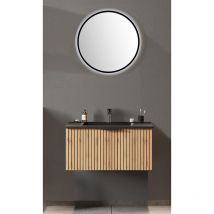 Waschplatz Set 80cm, Waschbecken schwarz matt, Eiche, LIVINGSTON-03