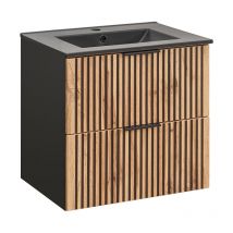 Waschtisch 60cm Gaia mit 2 Schubladen, Eichenoptik und Schwarz