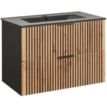 Petits-meubles - Waschtisch 80cm Gaia mit 2 Schubladen, Eichenoptik und Schwarz