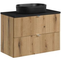 Lomadox - Waschtisch 80cm, In Eiche Und Schwarz, Newport-56-oak