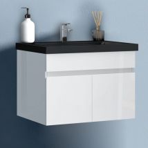 Waschtisch mit Unterschrank 60cm Badmöbel Set mit Waschbecken Schwarz Gäste WC Hochglänzend Weiß