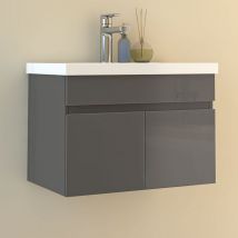 Biubiubath - Waschtisch mit Unterschrank Soft-Close 60cm Badmöbel Set mit Waschbecken Keramik dick Gäste wc Hochglänzend Anthrazit