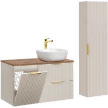 Petits-meubles - Waschtisch und Hängesäule 100.8cm Adriel mit 2 Schubladen, Kaschmir und Holzoptik