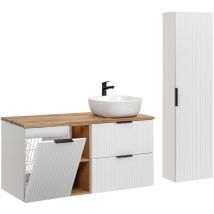 Petits-meubles - Waschtisch und Hängesäule 120.8cm Adriel mit 2 Schubladen, Weiß und Holzoptik