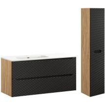 Petits-meubles - Waschtisch und Hängesäule 120cm Elora mit 2 Schubladen, Schwarz und Holzoptik