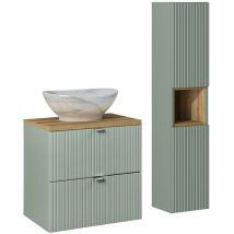 Petits-meubles - Waschtisch Und Hängesäule 60cm Jade Mit 2 Schubladen, Grün Und Holzoptik