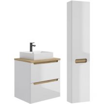 Petits-meubles - Waschtisch und Hängesäule 60cm Livia mit 2 Schubladen, Weiß