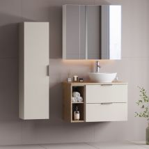 Waschtisch Und Hängesäule 80.6cm Astrid Mit 2 Schubladen, Kaschmir Und Holzoptik