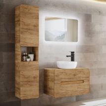 Petits-meubles - Waschtisch Und Hängesäule 80cm Arun Mit 2 Schubladen, Holzoptik