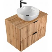 Lomadox - Waschtisch-Unterschrank 80cm mit Keramik Waschbecken ADELAIDE-56 Wotaneiche Rillenoptik, b/h/t 80,6/74,2/46,5 cm