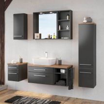 Lomadox - Waschtisch-Unterschrank 90 cm mit Siphonausschnitt Rechts inkl. Keramik Aufsatzwaschbecken & Regal TAREE-03 in matt grau