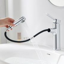 Waschtischarmatur Mit Ausziehbarer Brause, Waschtischarmatur Mit 2 Strahlarten, Edelstahl-handwaschtischarmatur, Verchromte Waschtischarmatur, Warm- 