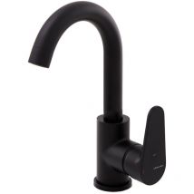 Standard Hidraulica - Waschtischmischer 180mm 5l/min Röhrenauslauf mit Quick-clac Rocket Cold Open Universal Ablaufgarnitur - Mattschwarz 62077