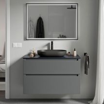 Waschtischunterschrank Bernstein vireo 80cm für Aufsatzwaschbecken Badmöbel: Anthrazit matt, Waschtischplatte: Mitternachtsblau matt