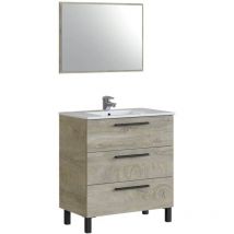 Arkitmobel - Unterschrank Palmdale, Badezimmerschrank, Kleiderschrank mit 3 Schubladen und Spiegel, Waschbecken nicht enthalten, cm 80x45h86, Eiche