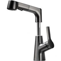 Washbasin Pull-out Faucet, Hot and Cold Mixer Bathroom Brass Mixer, Gray