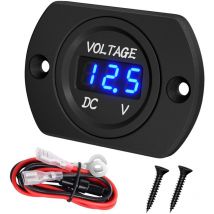 Coocheer - Wasserdichtes dc 12 v 24 v LED-Batterievoltmeter, 12 v 24 v 36 v Spannungspanelmeter, Batteriemonitor mit blauem Licht, runde digitale