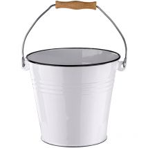 Wassereimer Eimer 5 Liter weiß emailliert Putzeimer mit Holzgriffhenkel