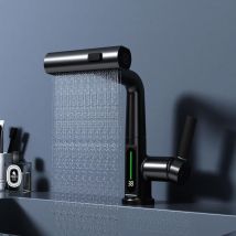 Gotrays - Wasserfall-Küchenarmatur mit gebürstetem Nickel-Spray, ausziehbarer Edelstahl-Küchenarmatur, drehbarer Bauernhaus-Barhahn für den