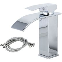Wasserfall-Waschtischarmatur, UPGRADE Moderne Badezimmer-Mischbatterie, Messing-Wasserhahn mit großem quadratischem Auslauf, Warm- und Kaltwasser