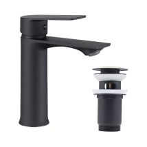 Ubeegol - Schwarzes Badezimmer-Wasserhahn-Set und Pop-up-Ablauf mit Automatischem Überlauf Waschbecken-Wasserhahn mit Waschbecken-Abfluss