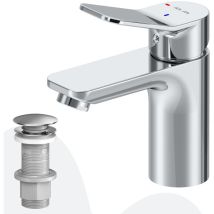 Am.pm - Badarmatur mit Pop-Up Ablaufventil für Waschbecken Wasserhahn Bad Chrom Waschtischarmatur mit Ablaufgarnitur 1 1/4 Zoll Messing Ventil Ablauf